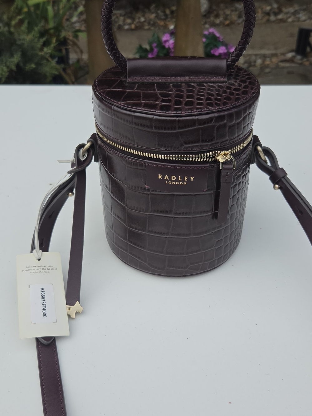 RADLEY LONDON Croc-Embossed Mini Barrel Bag in Dark Plum
